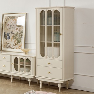法式奶油风单门酒柜全实木小书柜美式电视柜边柜玻柜立柜客厅家具