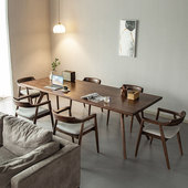 极简式 北欧黑胡桃全实木轻奢式 餐桌多功能实木茶桌日式 加厚会议桌