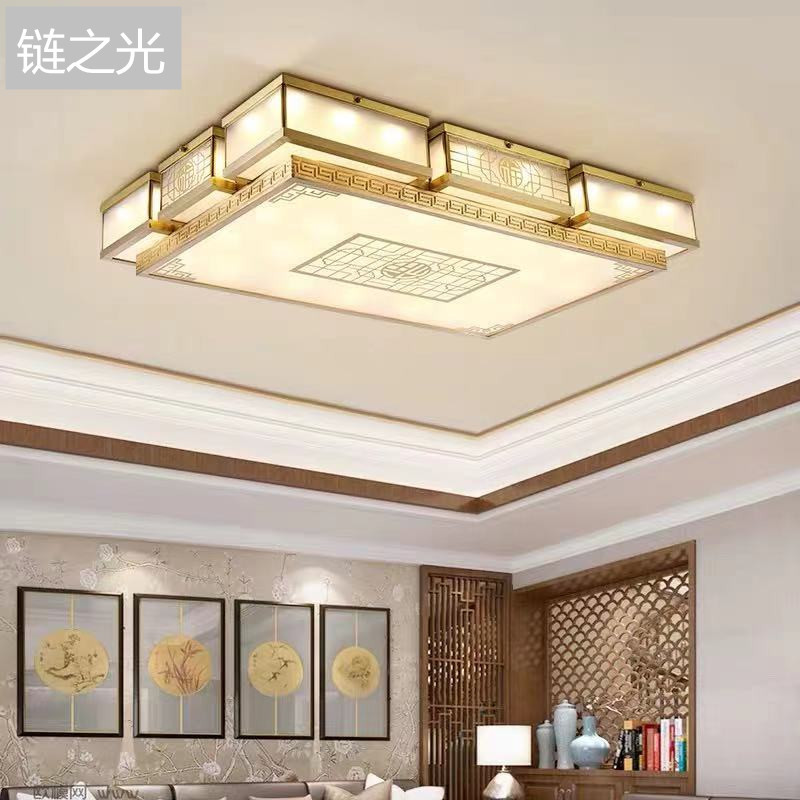 新中式吸顶灯长方形复古大气客厅全铜灯具中国风餐厅卧室古典铜灯