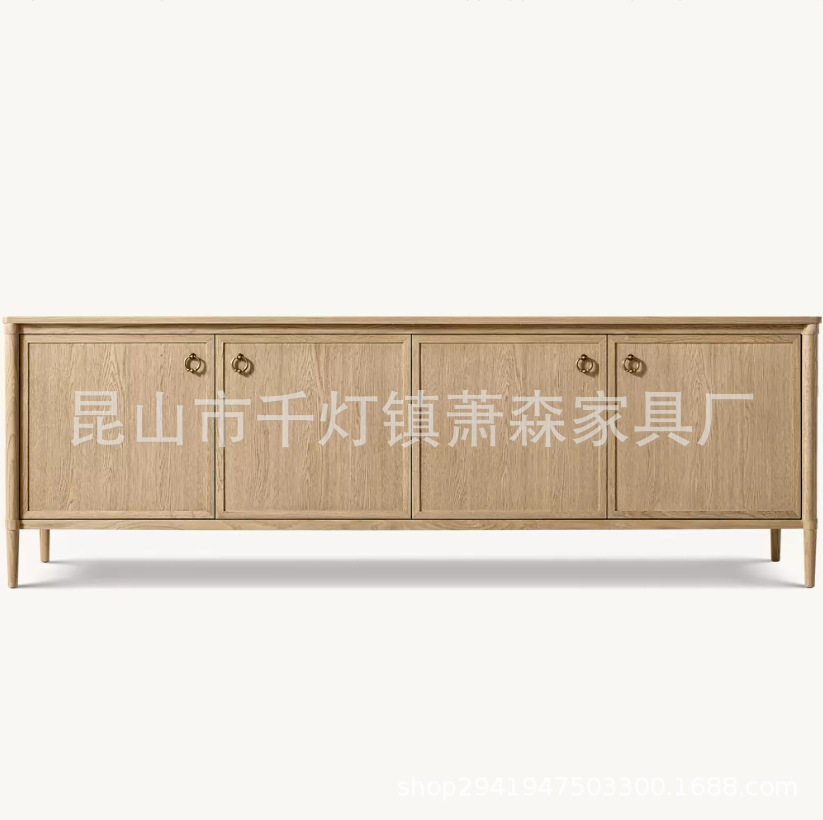 RH美式简约实木四门带抽屉边柜法式橡木客厅餐边柜酒柜茶水柜