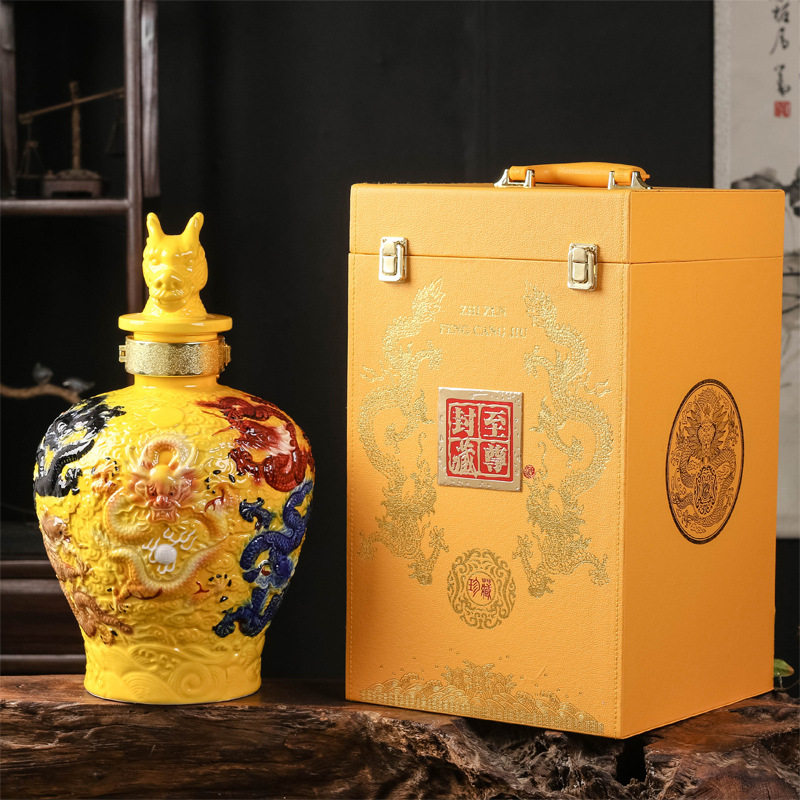 十斤装五彩雕刻九龙陶瓷酒坛子10斤龙纹酒瓶陶瓷散装密封坛封藏