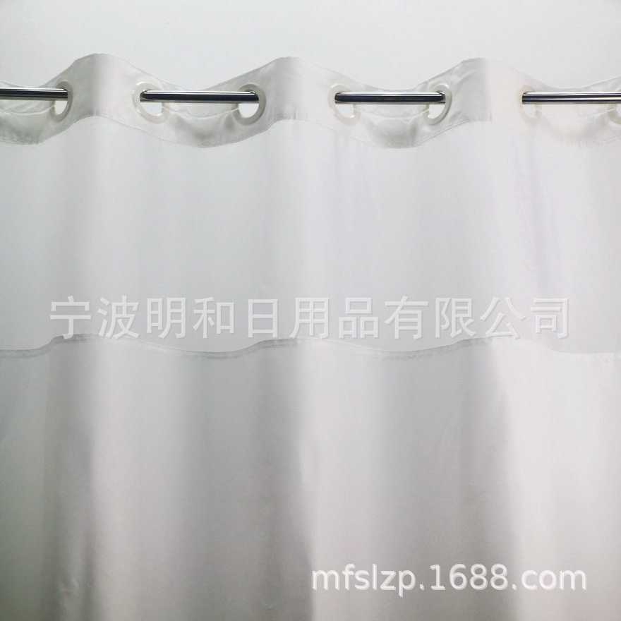 工厂货源 无钩涤纶浴帘底部加重 拼接透明纱 71x77 inch 加厚织物