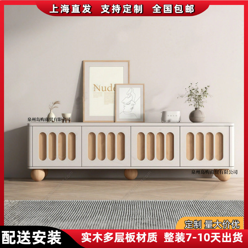 白色烤漆电视柜家用客厅视听柜网红艺术储物柜现代简约实木地柜