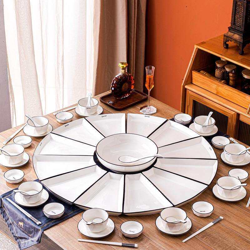 圆桌扇形网红陶瓷团圆拼盘餐具组合套装菜盘盘子碗碟家用2026新款