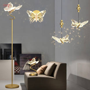 蝴蝶吊灯卧室床头吊灯创意轻奢个性玄关入户灯女孩主卧双头吊线灯