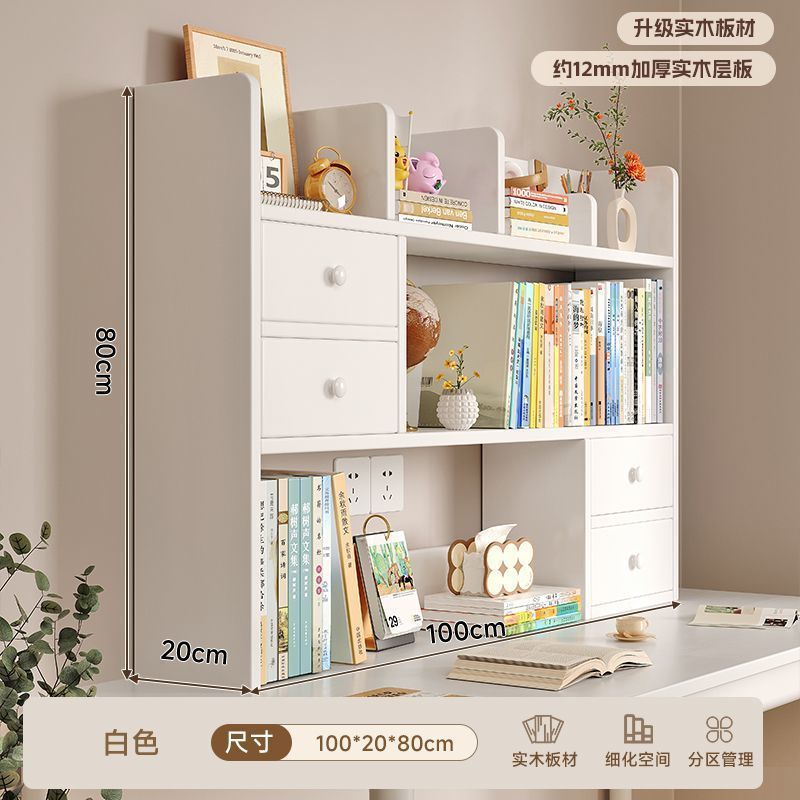 实木书架桌面置物架学生书桌上收纳架子办公立式多层飘窗小型书柜图片