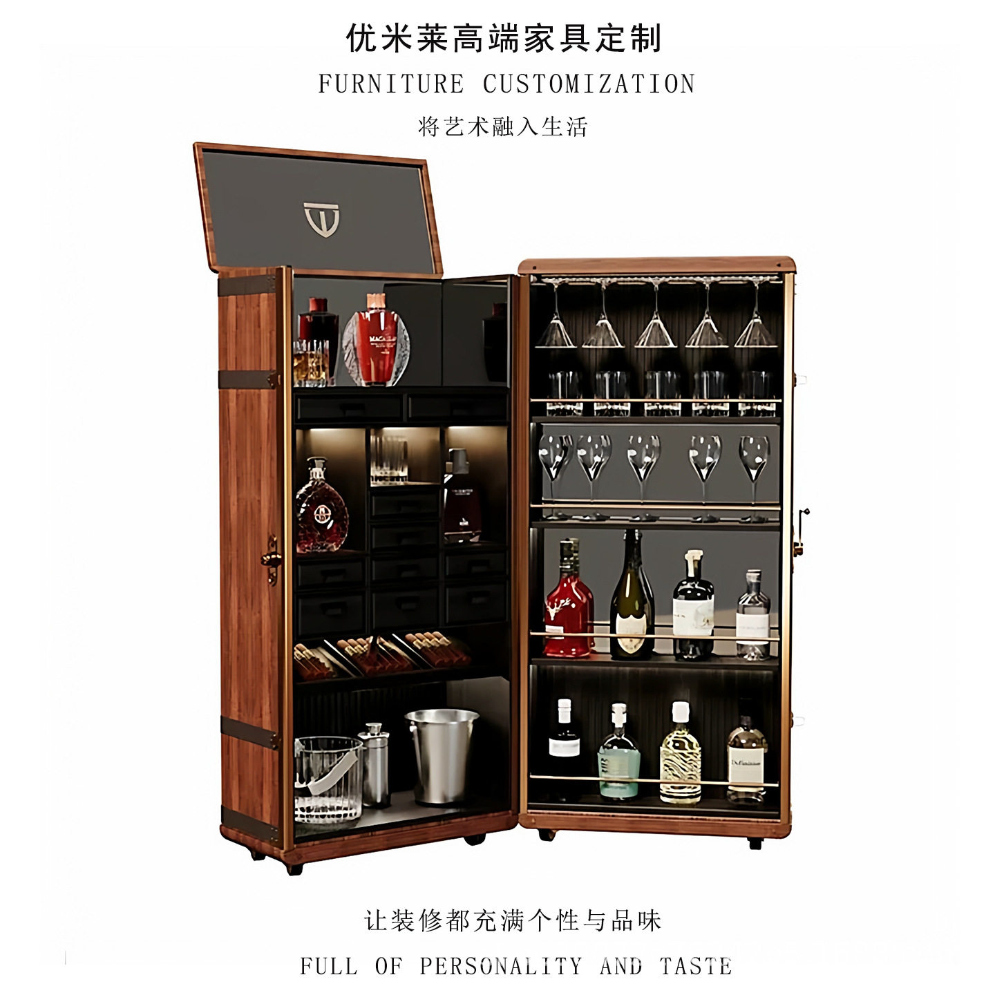 意式轻奢可移动酒柜家用客厅艺术收纳柜高端创意多功能实木餐边柜