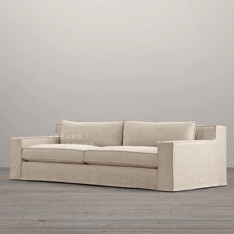 美式乡村复古亚麻三人沙发现代简约民宿沙发RH可拆洗客厅沙发组合