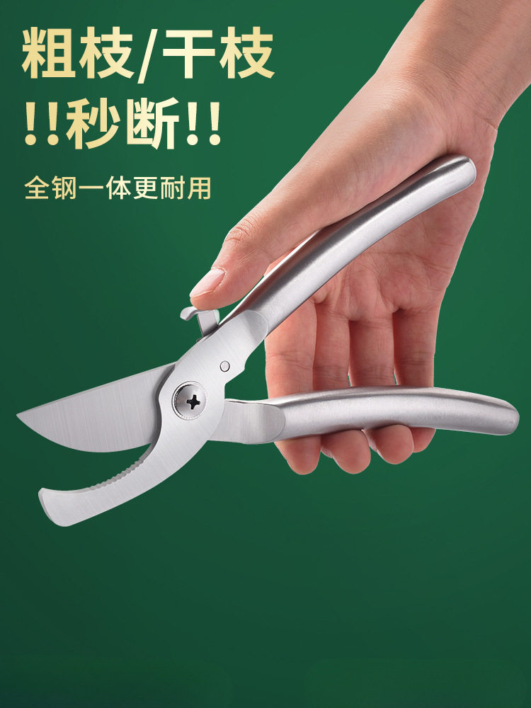 全钢修枝剪304全不锈钢剪树枝剪子剪枝园林家用花艺剪刀