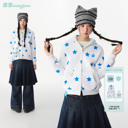 江南先生newjnxs阿蓝达兔满印星星针织卫衣logo刺绣立体兔耳外套