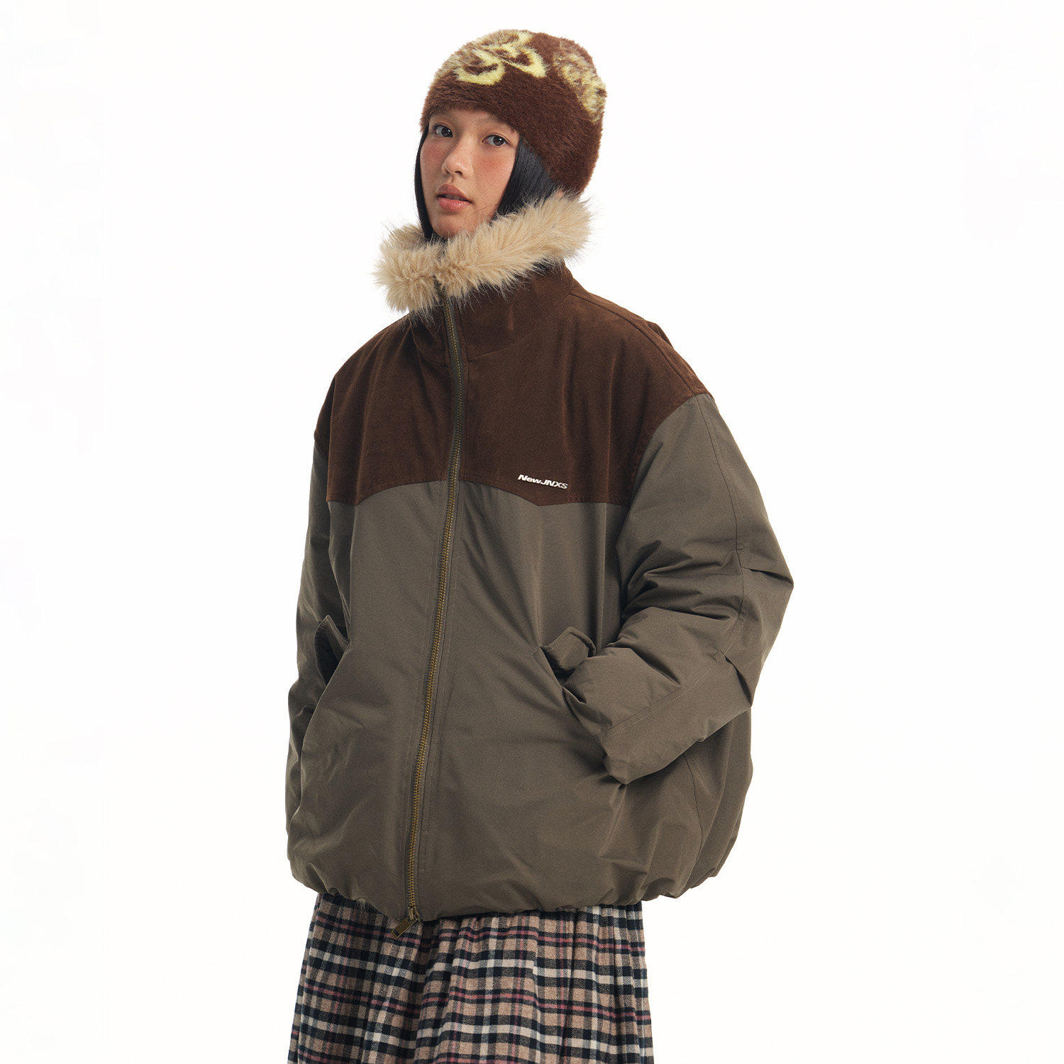 江南先生NewJNXS仿麂皮立领拼接羽绒服冬加厚长毛工装羽绒外套,男装,羽绒服,淘宝优惠券,粉丝福利购,淘宝优惠卷