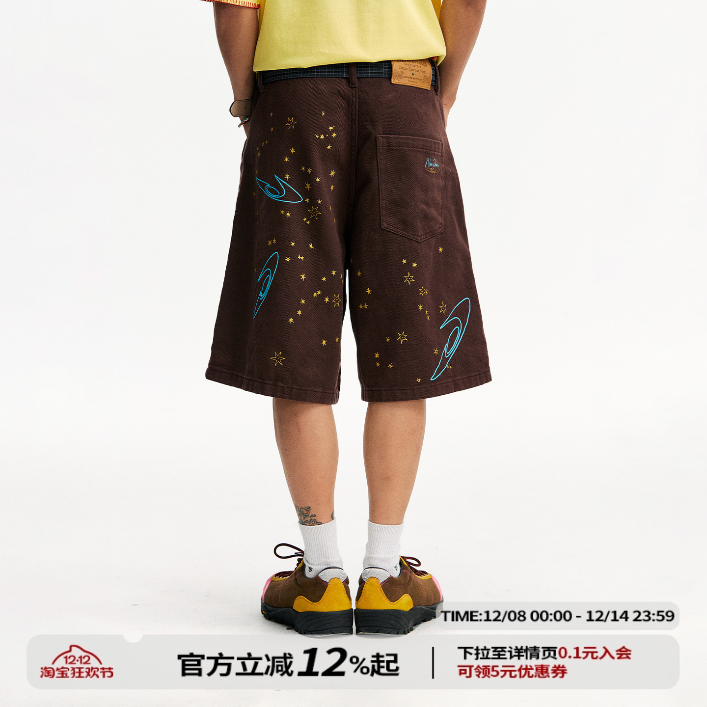 江南先生NewJNXS伽利略星系LOGO印花短裤夏季情侣星星牛仔五分裤