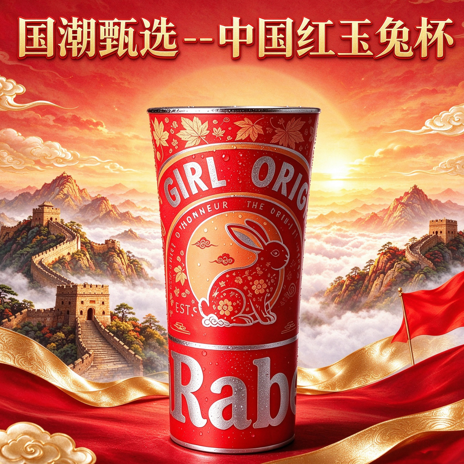 喜力变色杯 中国红-玉兔杯 网红推荐 遇冰水变色杯 350ml 高颜值