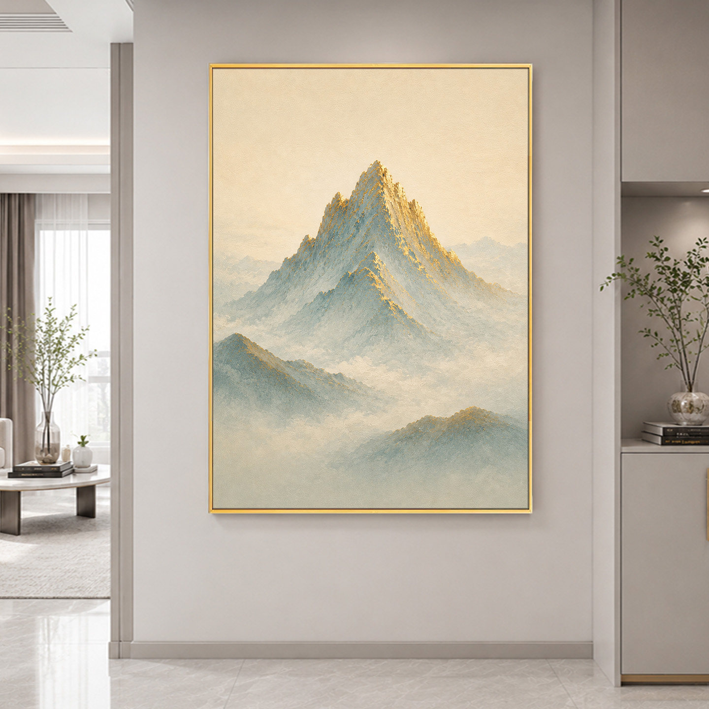 大芬村手绘新中式旭日雪山油画