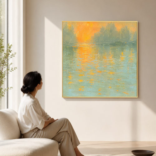 大芬村手绘侘寂风碎金肌理油画