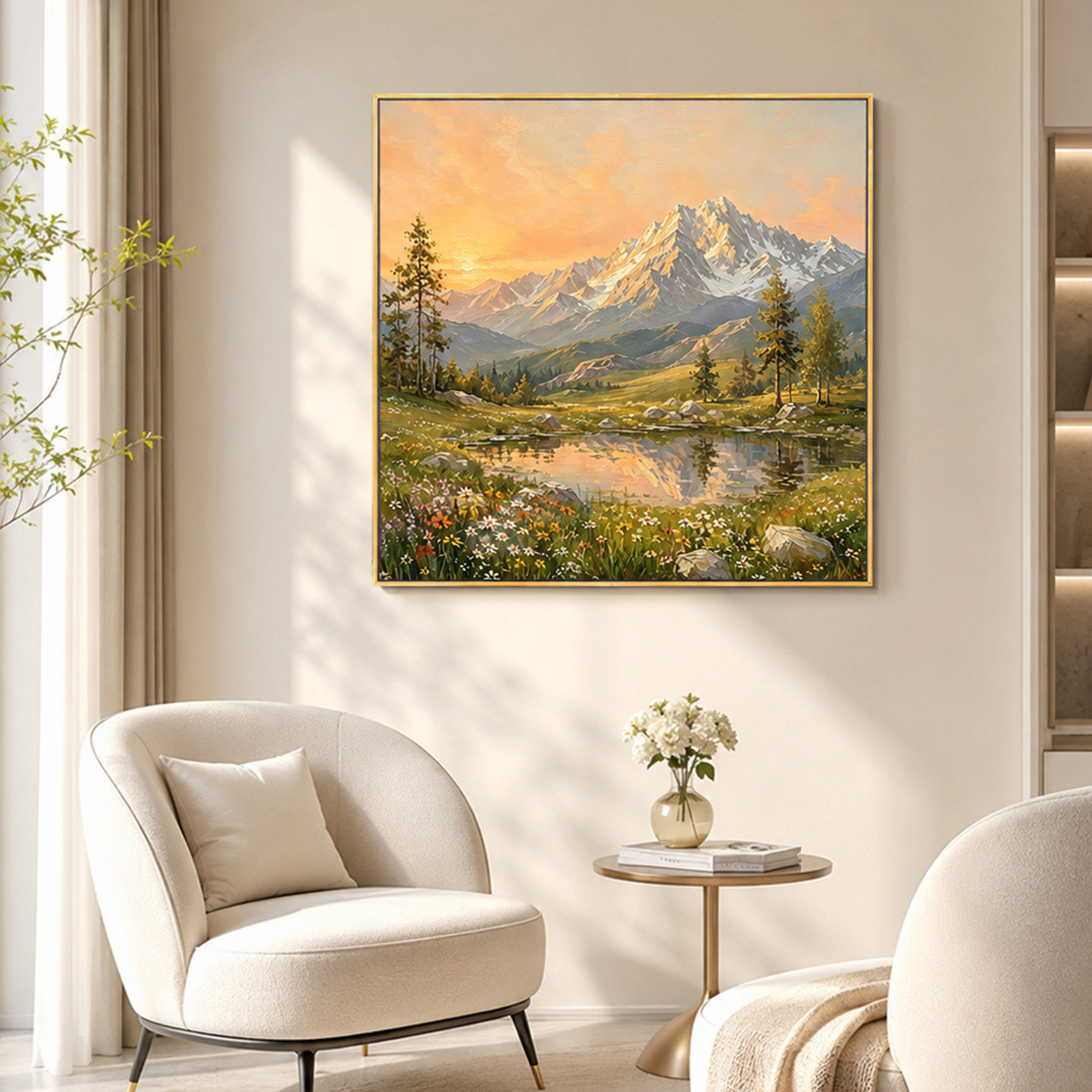 大芬村手绘山峰湖景油画挂画
