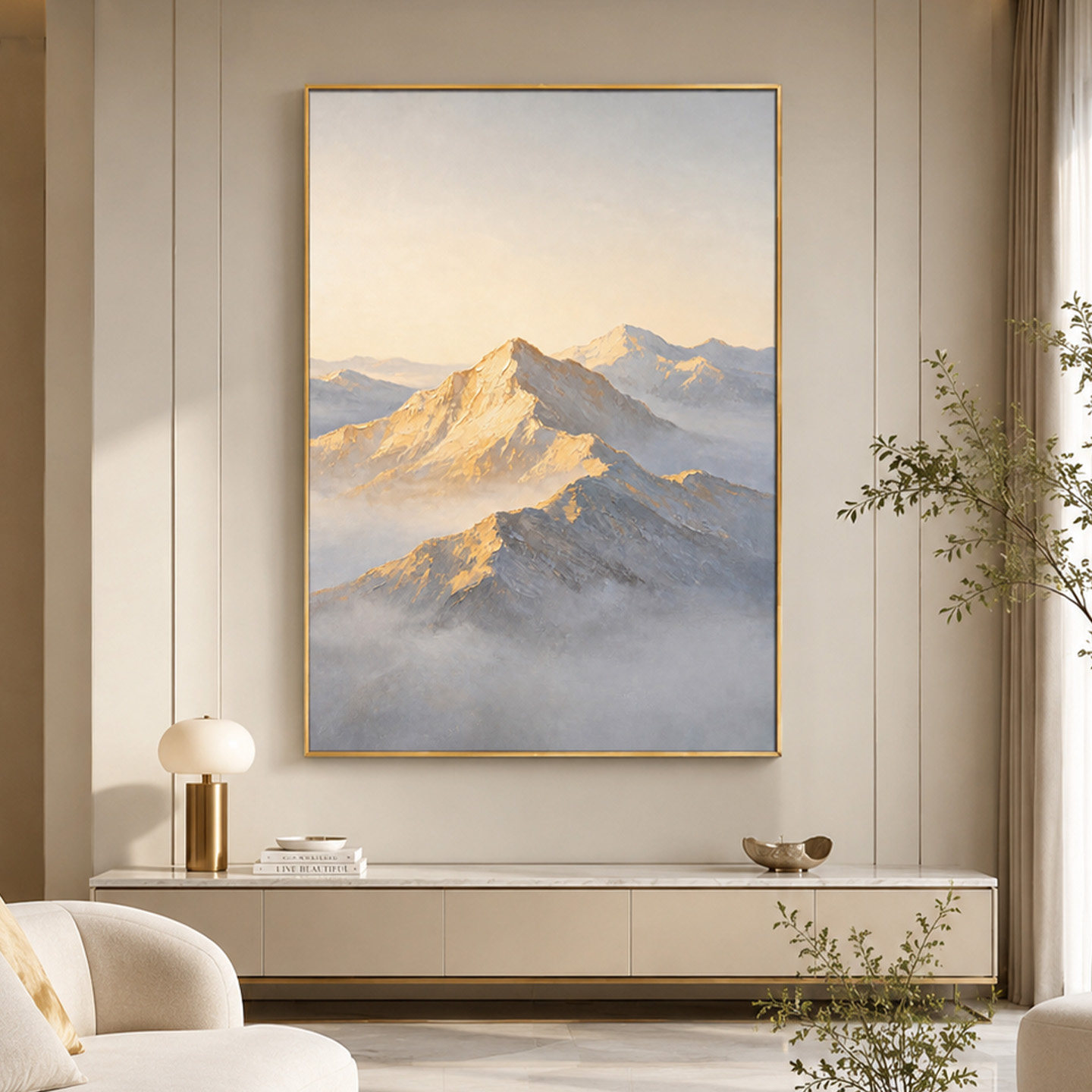 大芬村手绘日照金山油画挂画客厅