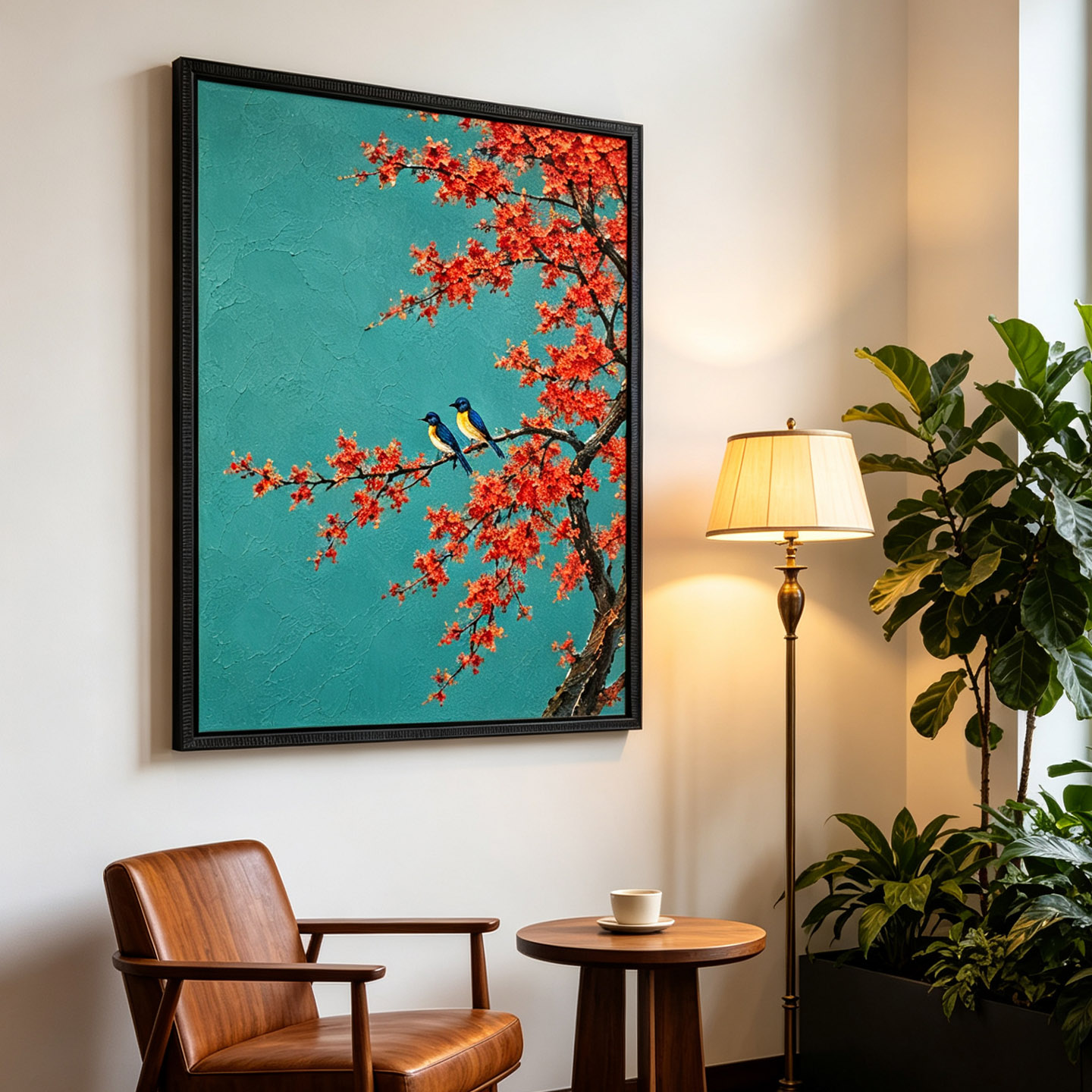 大芬村手绘金箔厚涂喜鹊装饰油画