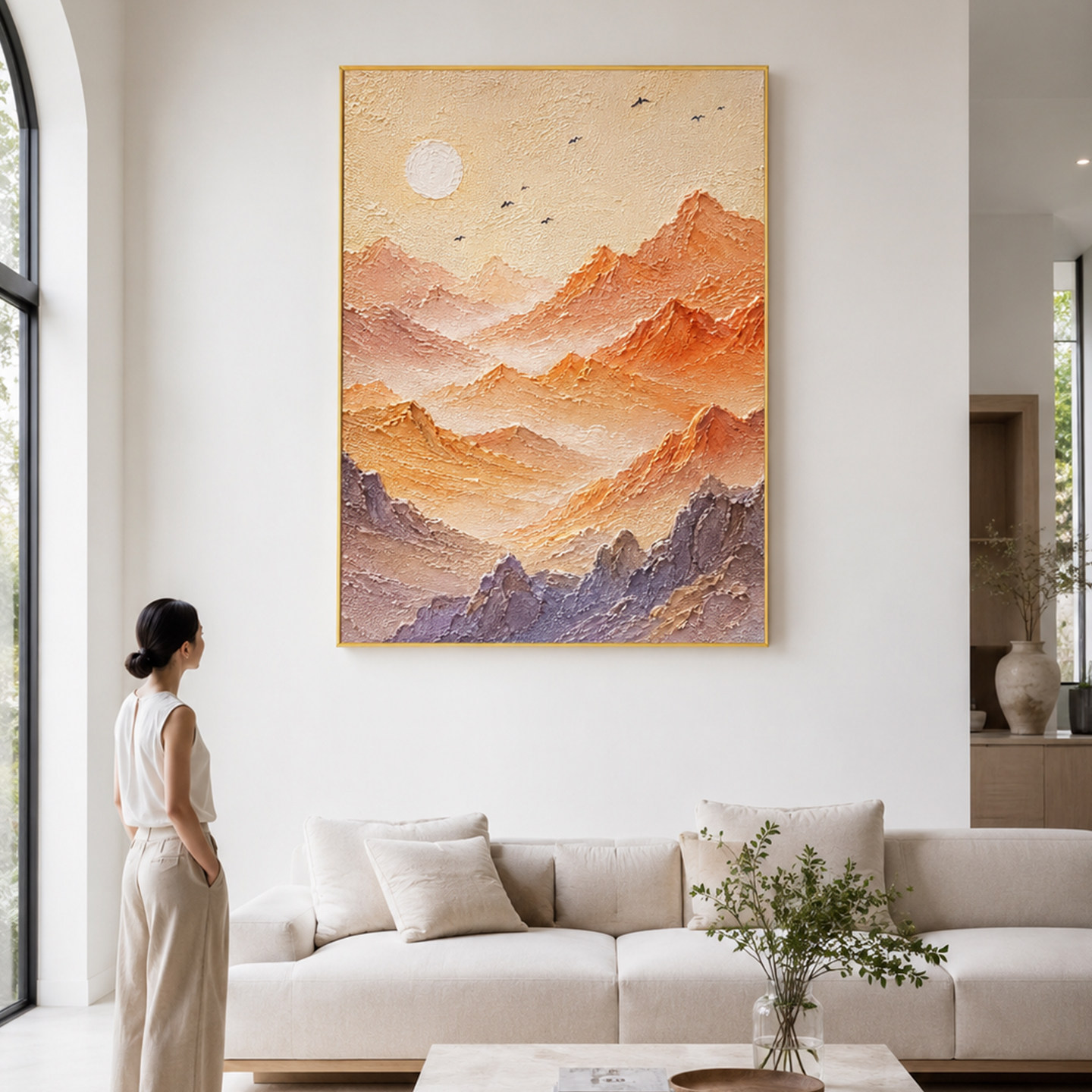 大芬村手绘秋山晚霞厚涂油画