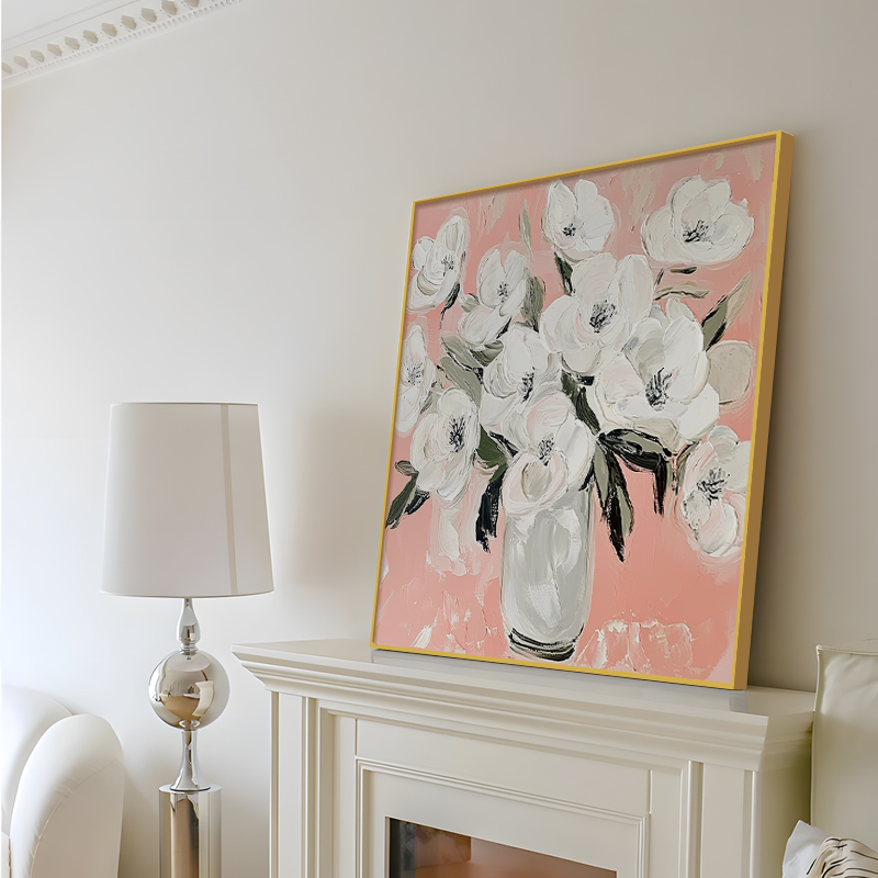 法式奶油风餐厅挂画客厅高级感桌面花卉装饰画粉色轻奢玄关画壁画
