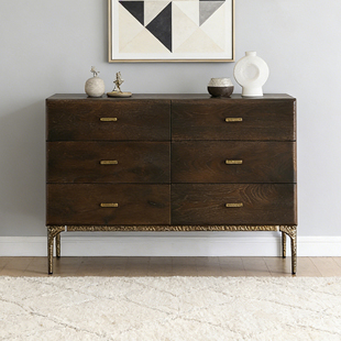 MOLTENI/北欧表情六斗柜橡木实木床尾卧室立柜客厅复古边柜