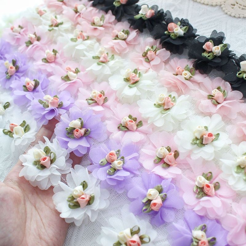 5cm雪纺立体玫瑰花朵蕾丝花边DIY手工服装装饰花边辅料