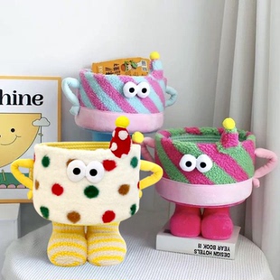 零食抱抱桶怪兽收纳筐卡通杂物整理收纳可爱羊羔绒日常家用整理篮