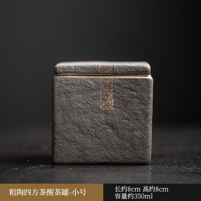 热销日式粗陶茶叶罐非密封醒茶罐方形茶盒陶瓷茶罐复古茶叶储存罐