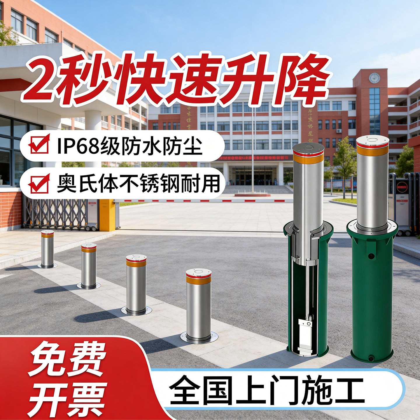 校园全自动升降柱防撞桩电动地桩智能液压防冲撞遥控伸缩路障路桩