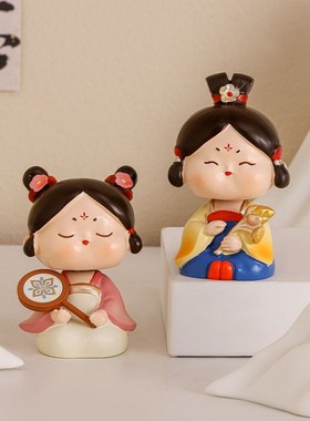 唐仕女摇头小摆件古风创意女孩手办卧室房间布Q置办公桌国潮装饰