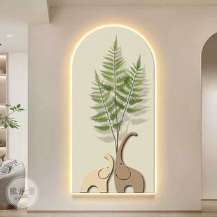 立体砂岩玄关装饰画灯光画创意绿植走廊实物画高T档客厅背景墙挂