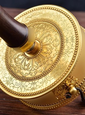 手摇转动亚青转j手摇纯铜单层浮雕家用摆件金色转桶筒大号随身