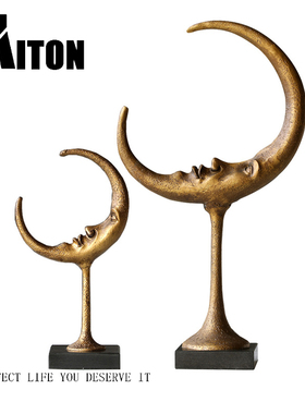 新中式轻奢软装饰品酒店大堂月亮人抽象雕L塑客厅玄关金属装饰摆