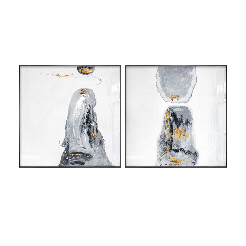 新中式装饰画g简约现代客厅玄关书房两联挂画油P画软装样板房晶瓷图片