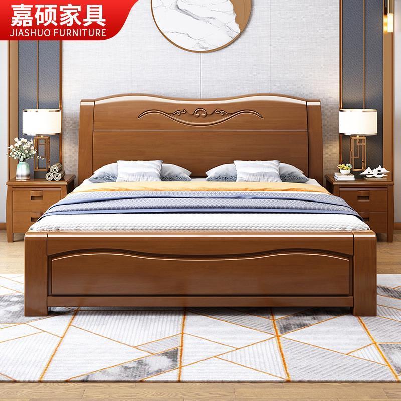 中式实木床经济型家用卧室双人床小户型主卧橡胶木高箱储物单人床
