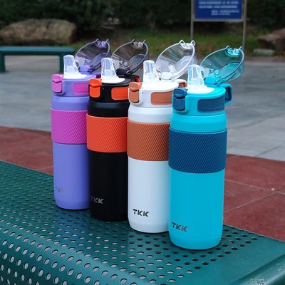 TKK保温杯f新款316不锈钢杯子户外运动便携提手杯硅胶吸管钢杯子