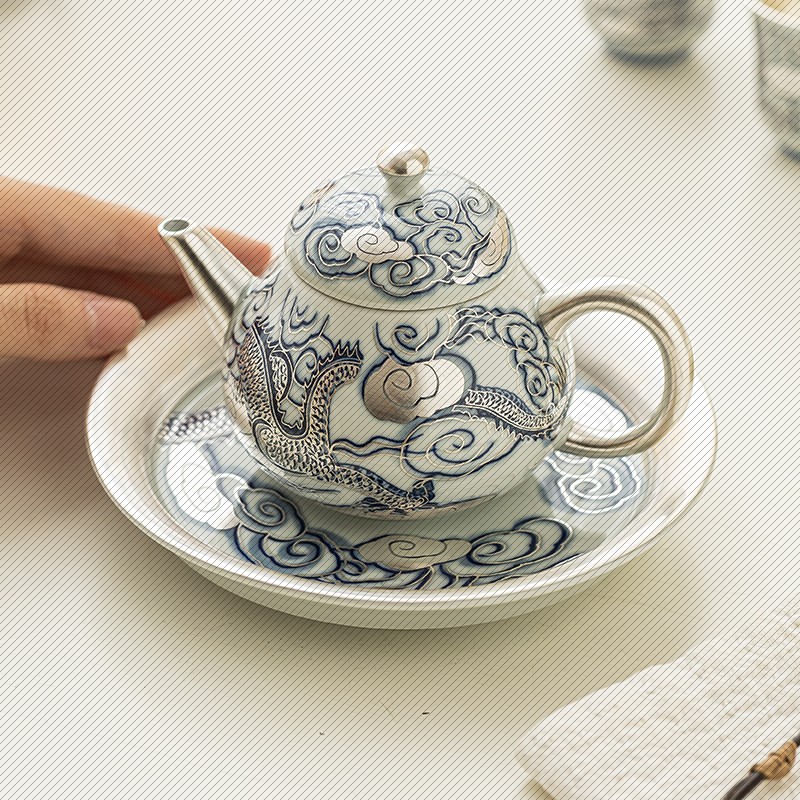 龙腾四海美人尖l茶壶单壶鎏银轻奢家用泡茶壶茶具功夫小壶