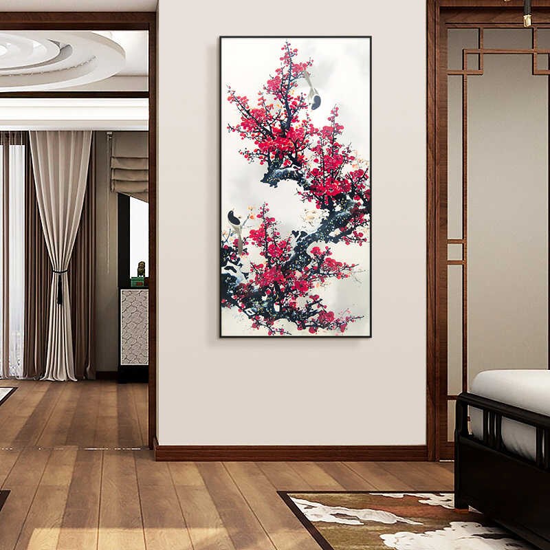 红梅报春中国风装饰画玄关客厅卧室沙发背L景墙挂画梅花60120
