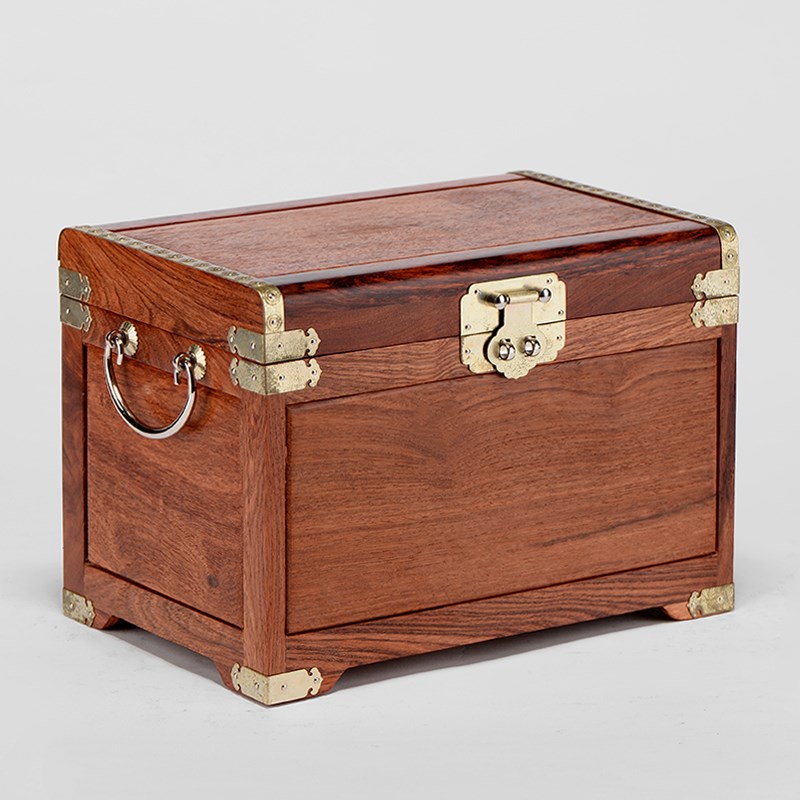 缅甸花梨素面f全独手提首饰盒铜包边复古珠宝箱大果紫檀红木饰品