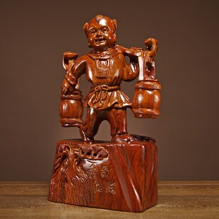 花梨木雕童子摆件实木家居客厅酒柜装F饰工艺品开业乔迁送礼工艺
