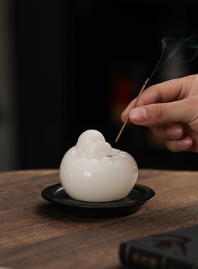 创意璞玉陶瓷弥勒佛香插摆件家居装饰品茶室香薰炉香炉禅意工艺品