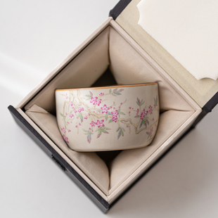 米黄汝窑品茗杯家用功夫茶杯高档个人专用主人杯陶瓷单杯茶具古汝