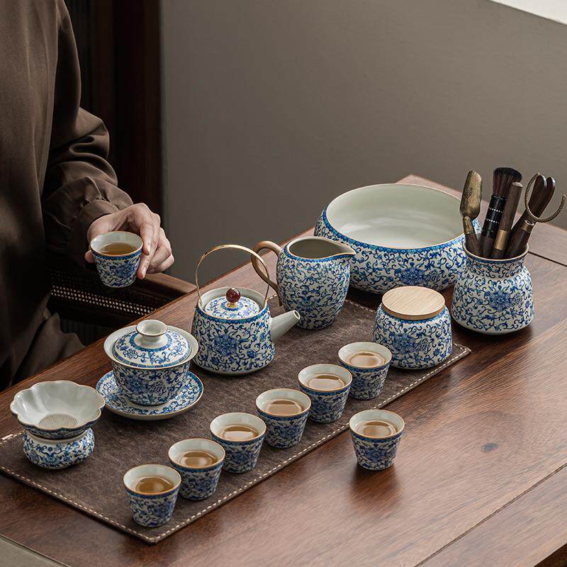 汝窑缠枝莲聚香杯家用品茗小杯子功夫茶具茶盏品茗杯轻奢陶瓷茶杯