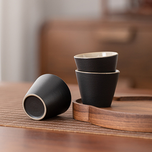 黑陶磨砂品茗小茶杯家用功夫小茶杯陶瓷泡茶杯子六个装主人杯单个