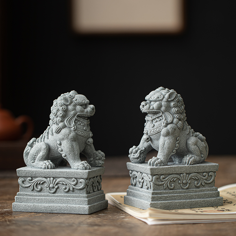 新中式石狮子一对招财保平安茶宠摆件创意福瑞北狮茶宠庭院装饰品