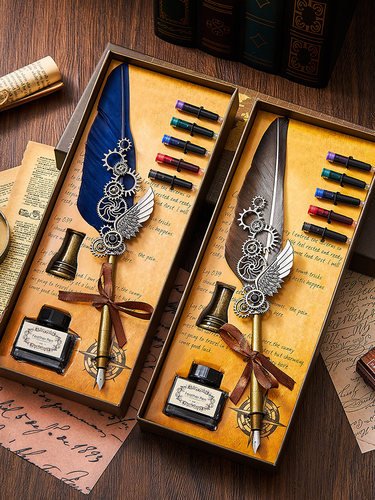 生日礼物复古羽毛钢笔礼盒哈利波特机械齿轮蘸水笔送男女朋友教师