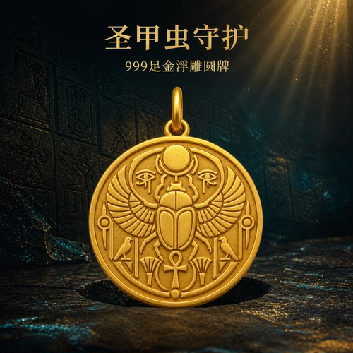 新生之光圣甲虫足金圆牌吊坠