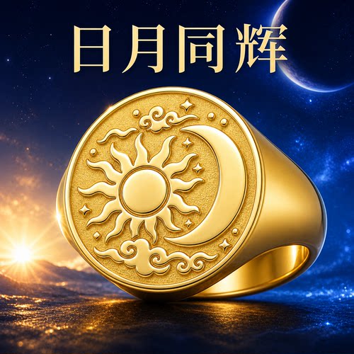 日月相伴太阳月亮999足金戒指