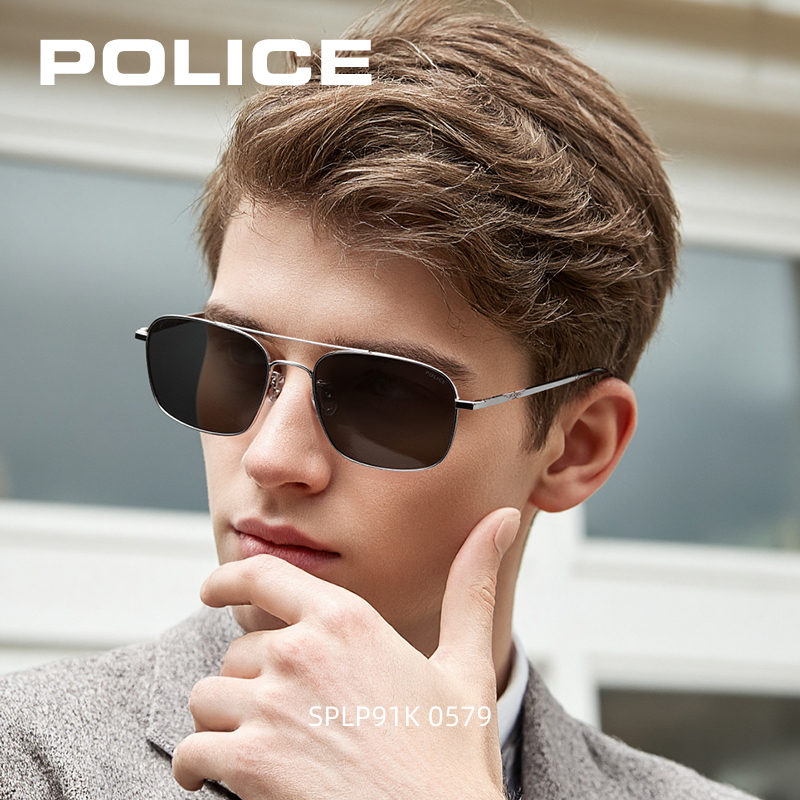 POLICE墨镜男款开车专用方框近视海边太阳镜钛合金方圆脸SPLP91K