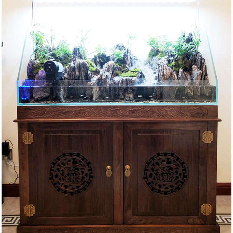 老榆木原木实木生态鱼缸草缸海水珊瑚缸水族箱Z底柜架云纹